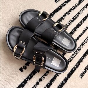 Dolce Vita Black Double Buckle Platform Slide Sandals